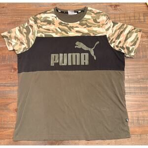 PUMA Men’s XL Camo Block Logo T-Shirt Green Black Graphic Tee Streetwear